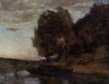 讓 巴蒂斯特 卡米耶 柯羅 Fisherman Boating along a Wooded Landscape 讓 巴蒂斯特 卡米耶 柯羅 Fisherman Boating along a Wooded Landscape